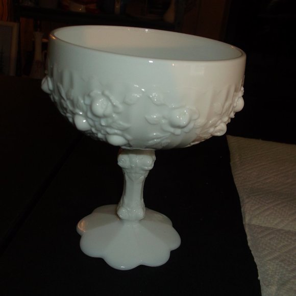 vintage milk glass pedestal dish